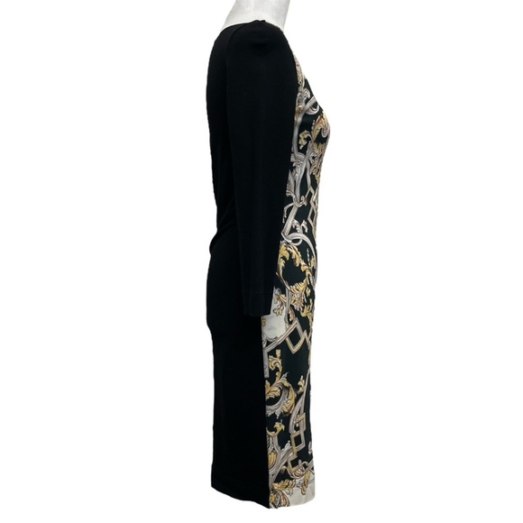 Roberto Cavalli Just Cavalli Black & Gold Baroque Printed Scuba Dress - Picture 4 of 12
